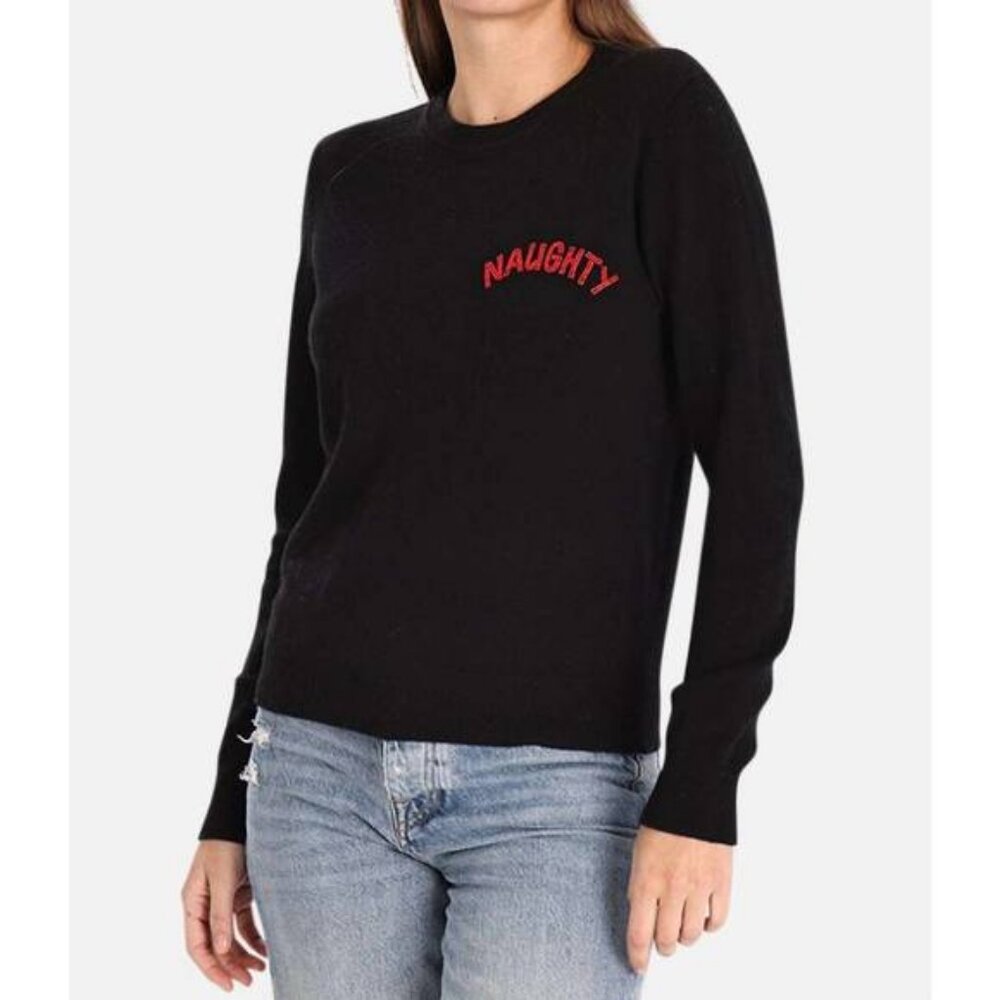 NWT Women Minnie Rose (Item- 70) Black Red Cotton Cashmere Naughty Sweater M